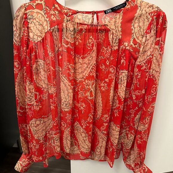 Zara red paisley blouse - Picture 2 of 5